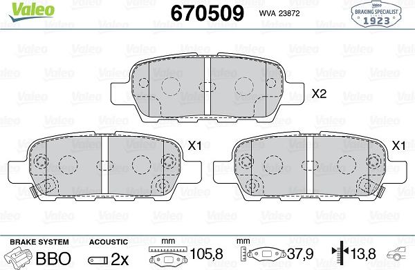 Valeo 670509 - Kit de plaquettes de frein, frein à disque cwaw.fr