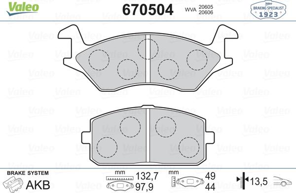 Valeo 670504 - Kit de plaquettes de frein, frein à disque cwaw.fr