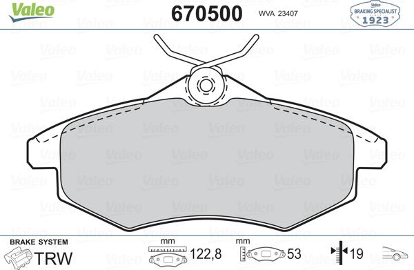 Valeo 670500 - Kit de plaquettes de frein, frein à disque cwaw.fr