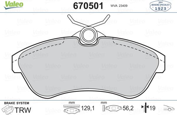 Valeo 670501 - Kit de plaquettes de frein, frein à disque cwaw.fr