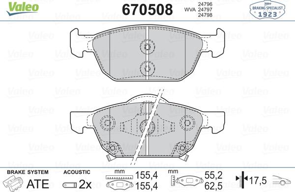 Valeo 670508 - Kit de plaquettes de frein, frein à disque cwaw.fr