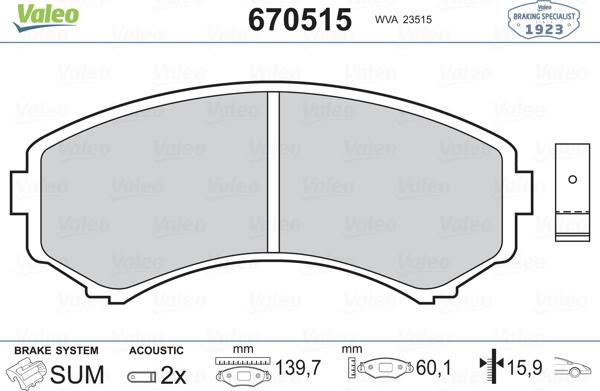 Valeo 670515 - Kit de plaquettes de frein, frein à disque cwaw.fr