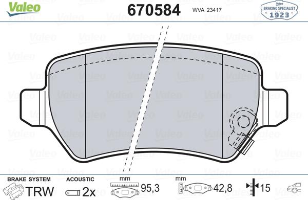 Valeo 670584 - Kit de plaquettes de frein, frein à disque cwaw.fr