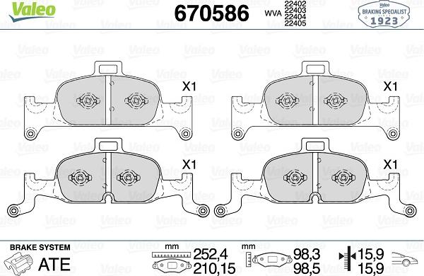 Valeo 670586 - Kit de plaquettes de frein, frein à disque cwaw.fr