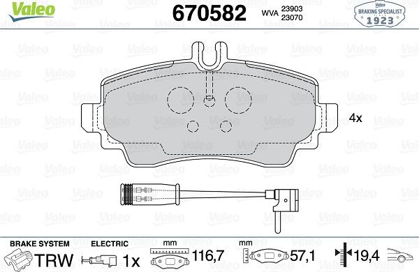 Valeo 670582 - Kit de plaquettes de frein, frein à disque cwaw.fr