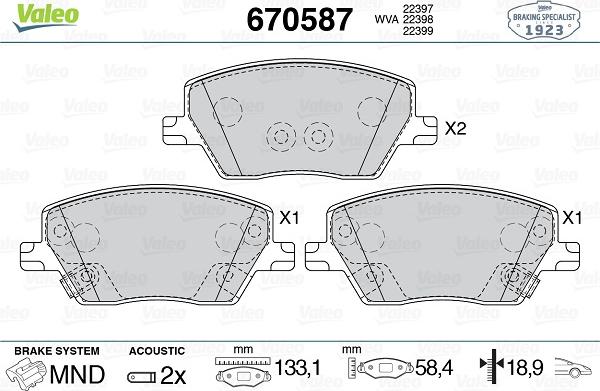 Valeo 670587 - Kit de plaquettes de frein, frein à disque cwaw.fr