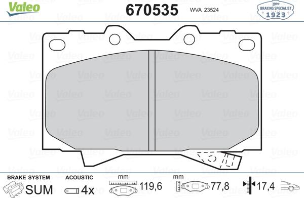 Valeo 670535 - Kit de plaquettes de frein, frein à disque cwaw.fr