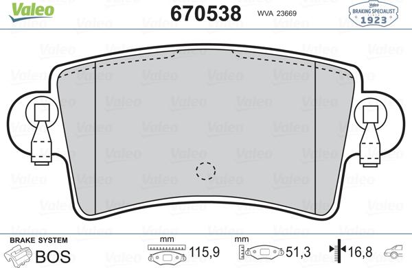 Valeo 670538 - Kit de plaquettes de frein, frein à disque cwaw.fr