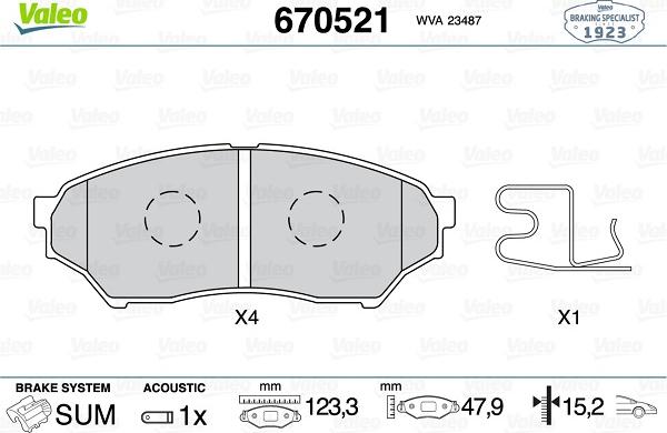 Valeo 670521 - Kit de plaquettes de frein, frein à disque cwaw.fr