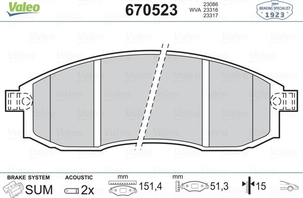 Valeo 670523 - Kit de plaquettes de frein, frein à disque cwaw.fr