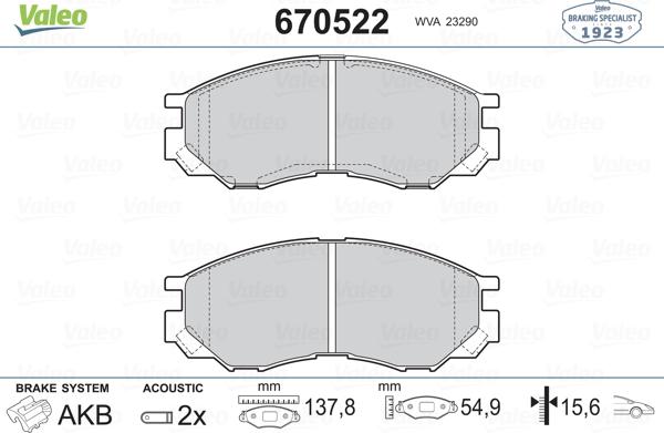 Valeo 670522 - Kit de plaquettes de frein, frein à disque cwaw.fr