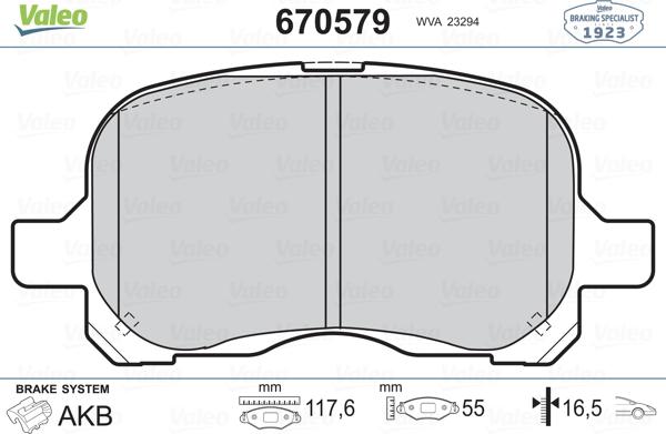 Valeo 670579 - Kit de plaquettes de frein, frein à disque cwaw.fr