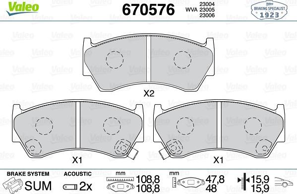 Valeo 670576 - Kit de plaquettes de frein, frein à disque cwaw.fr