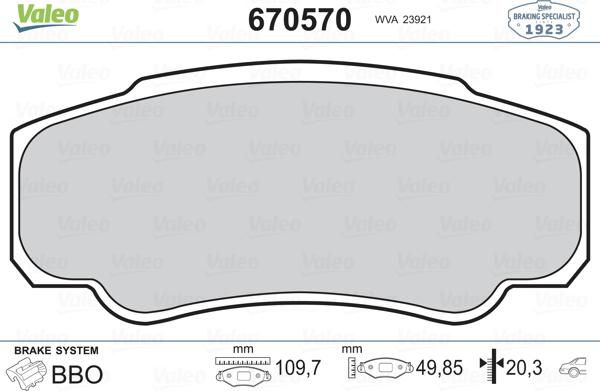 Valeo 670570 - Kit de plaquettes de frein, frein à disque cwaw.fr