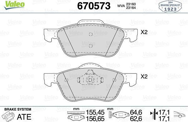 Valeo 670573 - Kit de plaquettes de frein, frein à disque cwaw.fr