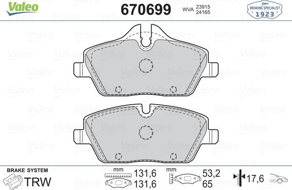 Valeo 670699 - Kit de plaquettes de frein, frein à disque cwaw.fr