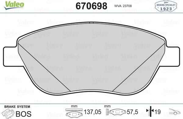 Valeo 670698 - Kit de plaquettes de frein, frein à disque cwaw.fr