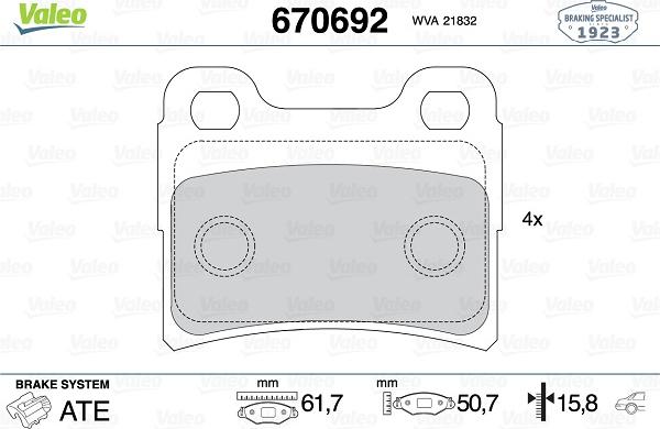 Valeo 670692 - Kit de plaquettes de frein, frein à disque cwaw.fr