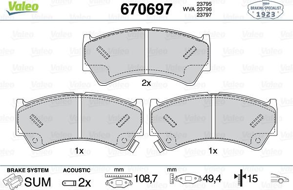 Valeo 670697 - Kit de plaquettes de frein, frein à disque cwaw.fr