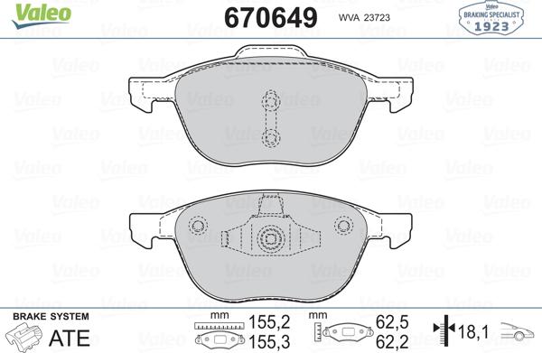 Valeo 670649 - Kit de plaquettes de frein, frein à disque cwaw.fr