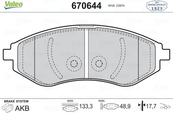 Valeo 670644 - Kit de plaquettes de frein, frein à disque cwaw.fr