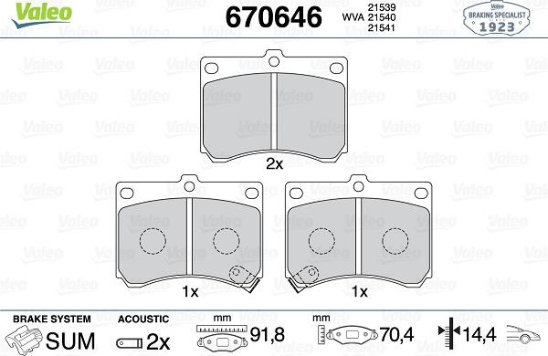 Valeo 670646 - Kit de plaquettes de frein, frein à disque cwaw.fr