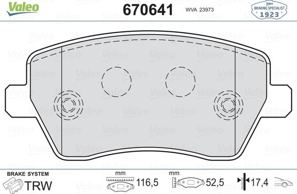 Valeo 670641 - Kit de plaquettes de frein, frein à disque cwaw.fr