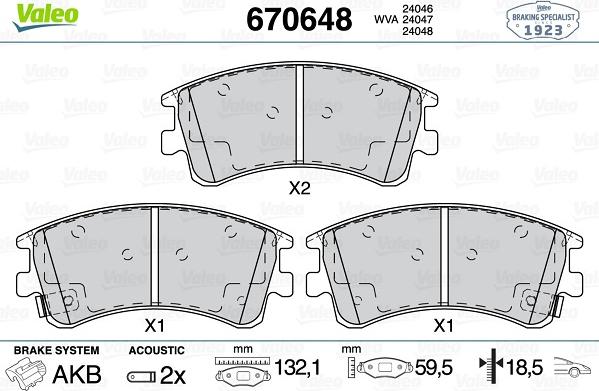 Valeo 670648 - Kit de plaquettes de frein, frein à disque cwaw.fr