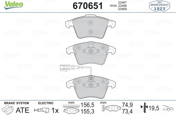 Valeo 670651 - Kit de plaquettes de frein, frein à disque cwaw.fr