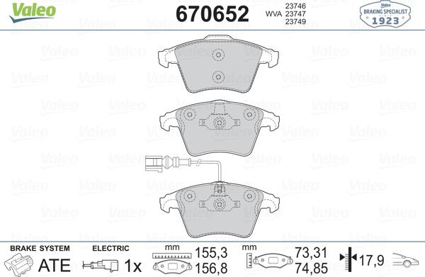 Valeo 670652 - Kit de plaquettes de frein, frein à disque cwaw.fr