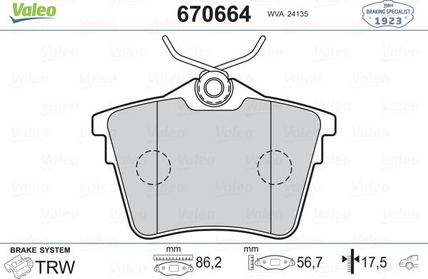 Valeo 670664 - Kit de plaquettes de frein, frein à disque cwaw.fr