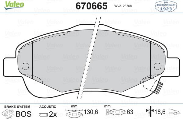 Valeo 670665 - Kit de plaquettes de frein, frein à disque cwaw.fr