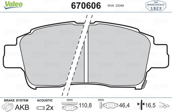 Valeo 670606 - Kit de plaquettes de frein, frein à disque cwaw.fr