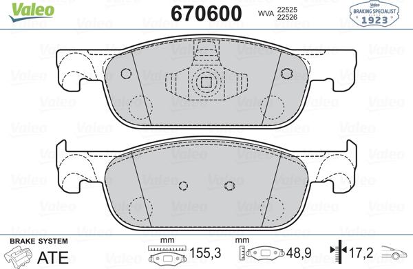 Valeo 670600 - Kit de plaquettes de frein, frein à disque cwaw.fr