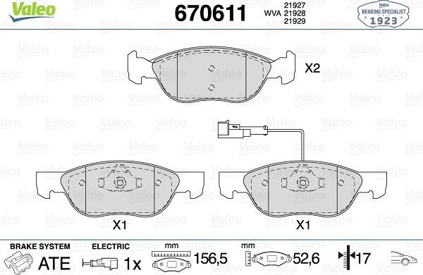 Valeo 670611 - Kit de plaquettes de frein, frein à disque cwaw.fr