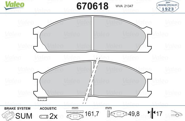 Valeo 670618 - Kit de plaquettes de frein, frein à disque cwaw.fr