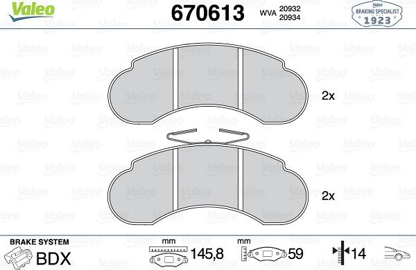 Valeo 670613 - Kit de plaquettes de frein, frein à disque cwaw.fr