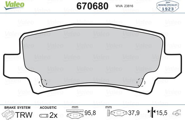 Valeo 670680 - Kit de plaquettes de frein, frein à disque cwaw.fr