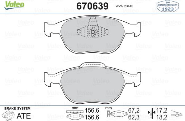 Valeo 670639 - Kit de plaquettes de frein, frein à disque cwaw.fr