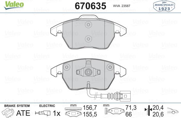 Valeo 670635 - Kit de plaquettes de frein, frein à disque cwaw.fr