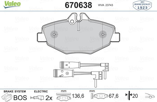 Valeo 670638 - Kit de plaquettes de frein, frein à disque cwaw.fr