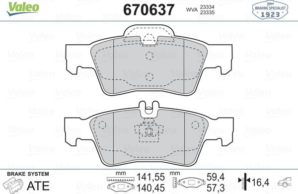 Valeo 670637 - Kit de plaquettes de frein, frein à disque cwaw.fr