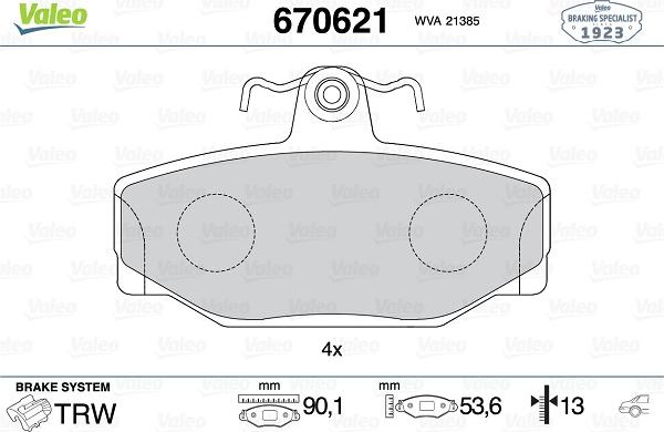 Valeo 670621 - Kit de plaquettes de frein, frein à disque cwaw.fr