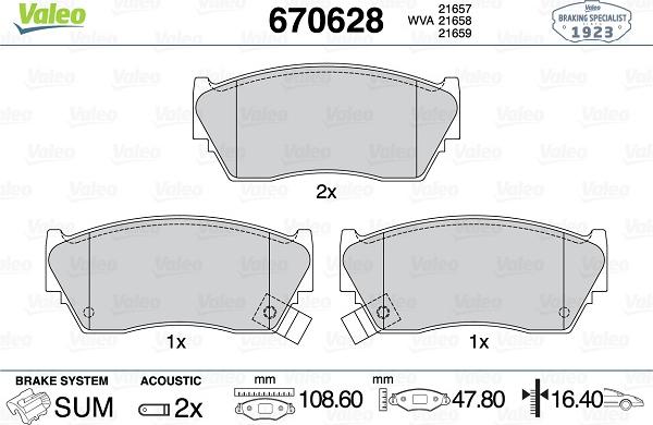 Valeo 670628 - Kit de plaquettes de frein, frein à disque cwaw.fr