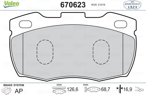 Valeo 670623 - Kit de plaquettes de frein, frein à disque cwaw.fr