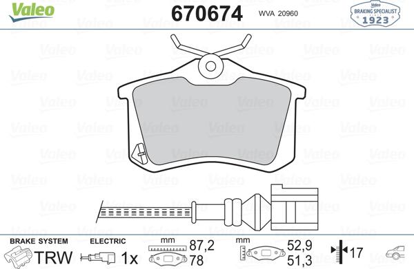 Valeo 670674 - Kit de plaquettes de frein, frein à disque cwaw.fr