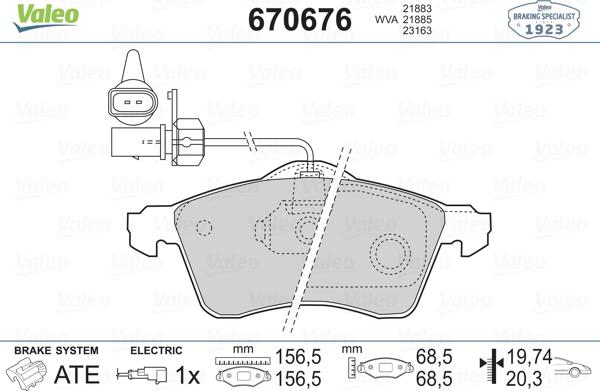 Valeo 670676 - Kit de plaquettes de frein, frein à disque cwaw.fr