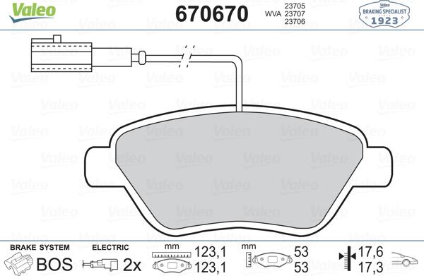 Valeo 670670 - Kit de plaquettes de frein, frein à disque cwaw.fr