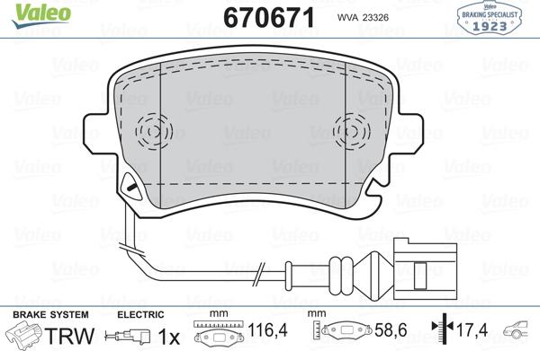 Valeo 670671 - Kit de plaquettes de frein, frein à disque cwaw.fr