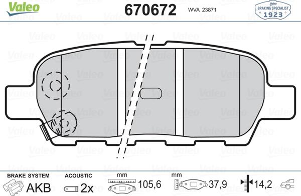 Valeo 670672 - Kit de plaquettes de frein, frein à disque cwaw.fr